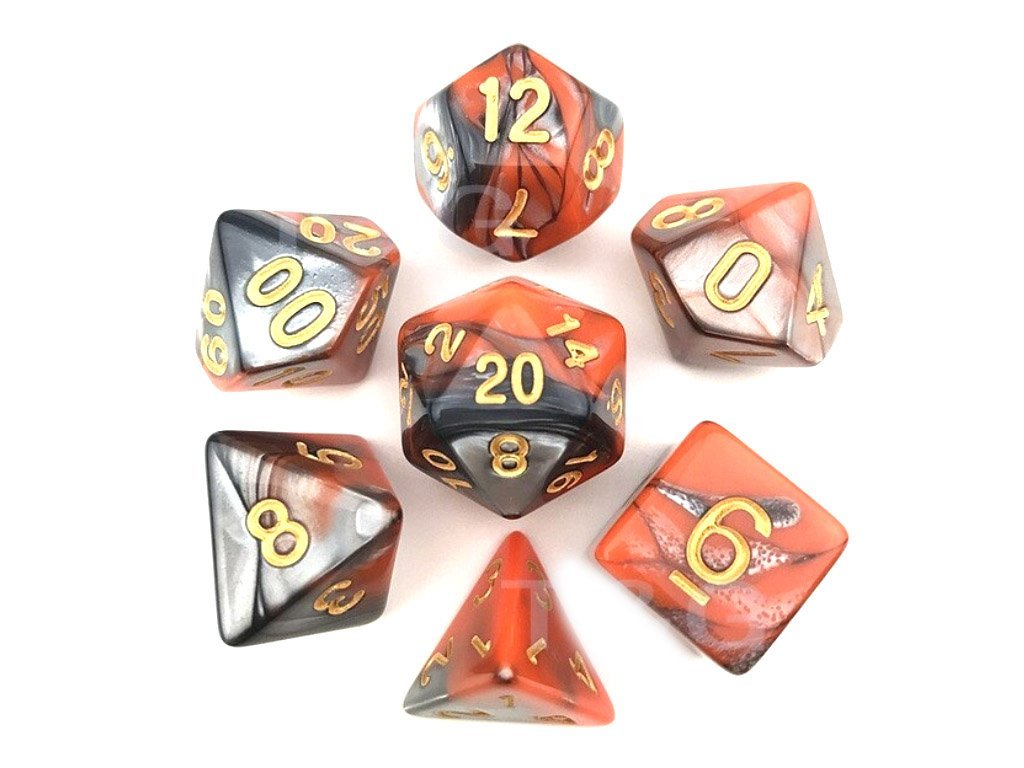 TLAMA games Sada 7 dvoubarevných perleťových kostek pro RPG Barva: oranžová / šedá