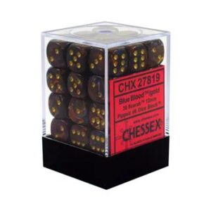 Chessex Dice D6 Set 12mm - Scarab Blue Blood with gold pips (36x) (English; NM)